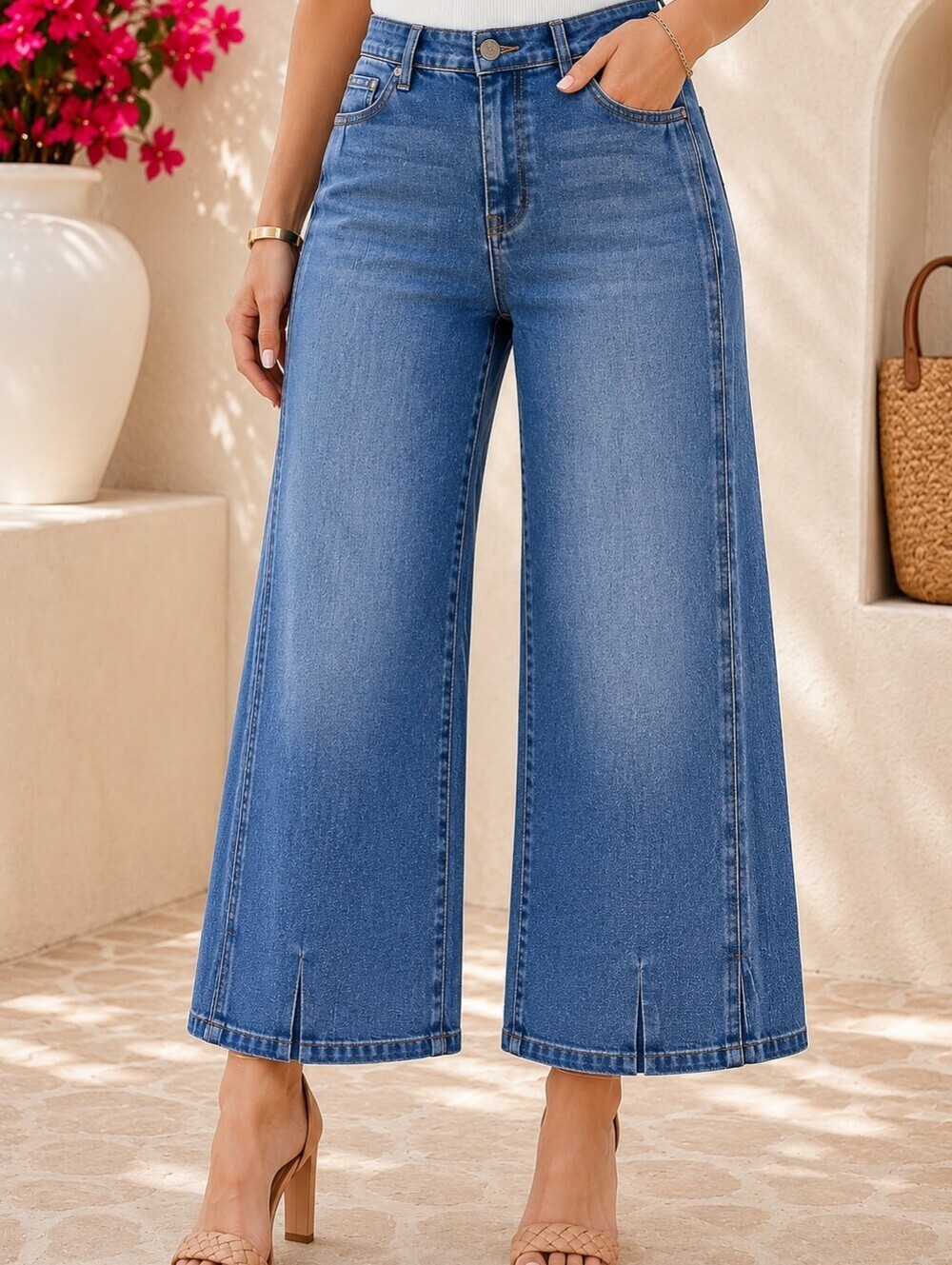 Curve Appeal Tummy Tucking Wide Leg Cropped Jeans NWT 22W Denim
